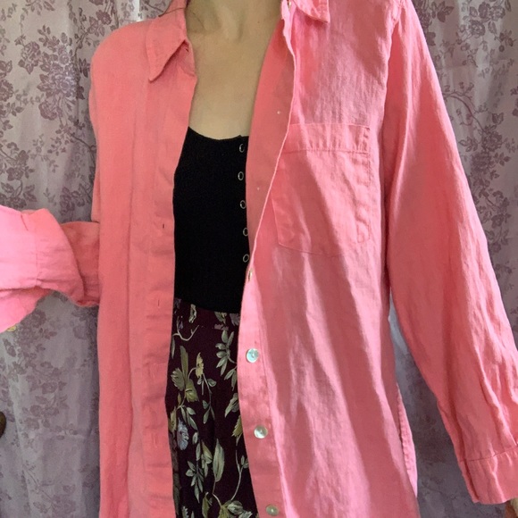Vintage Tops Vintage Pink Linen Button Down Shirt Poshmark
